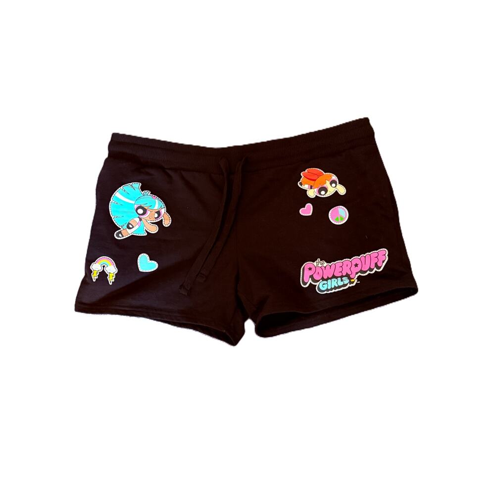 Powerpuff Shorts Junions Size XXL Black Kawaii Cartoon Pull On Elastic Waist